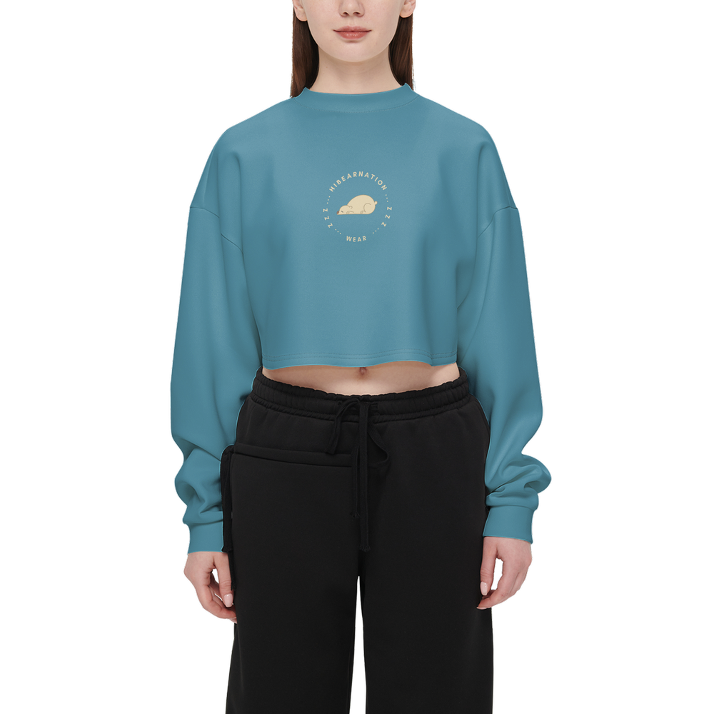 Women's Cropped Crewneck Sweatshirt-Techno Scuba Knit