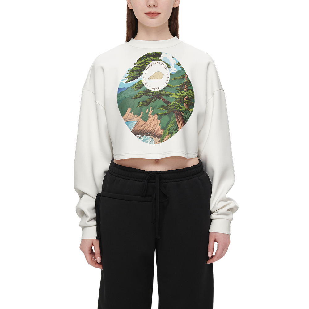 Women's Cropped Crewneck Sweatshirt-Techno Scuba Knit