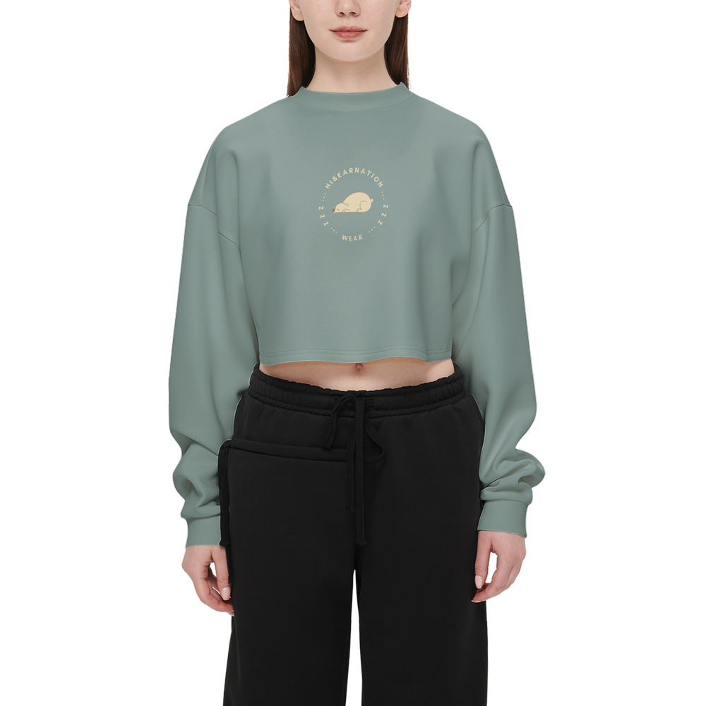 Women's Cropped Crewneck Sweatshirt-Techno Scuba Knit