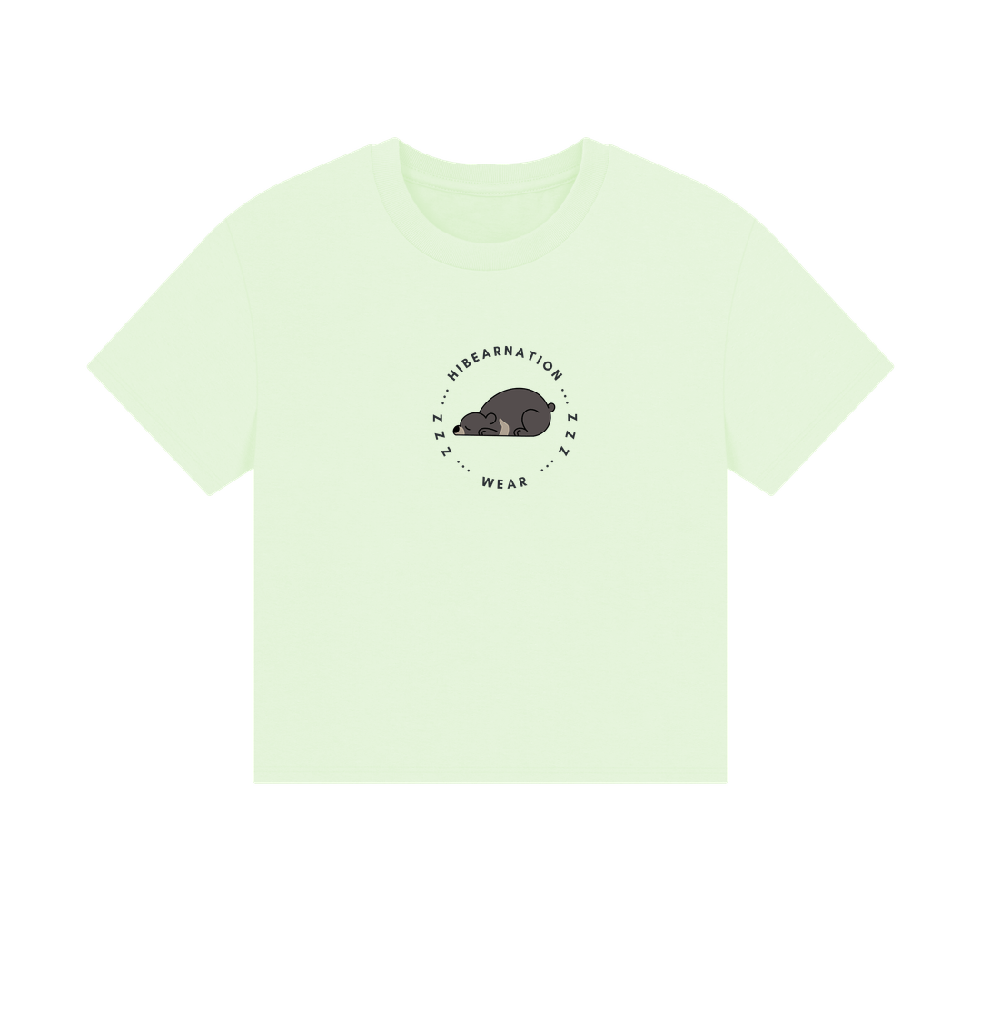 Pastel Green Moon Bear Time to Doze off \u2013 Women's Boxy Tee \u2013 Dark Font (Light Shirt)