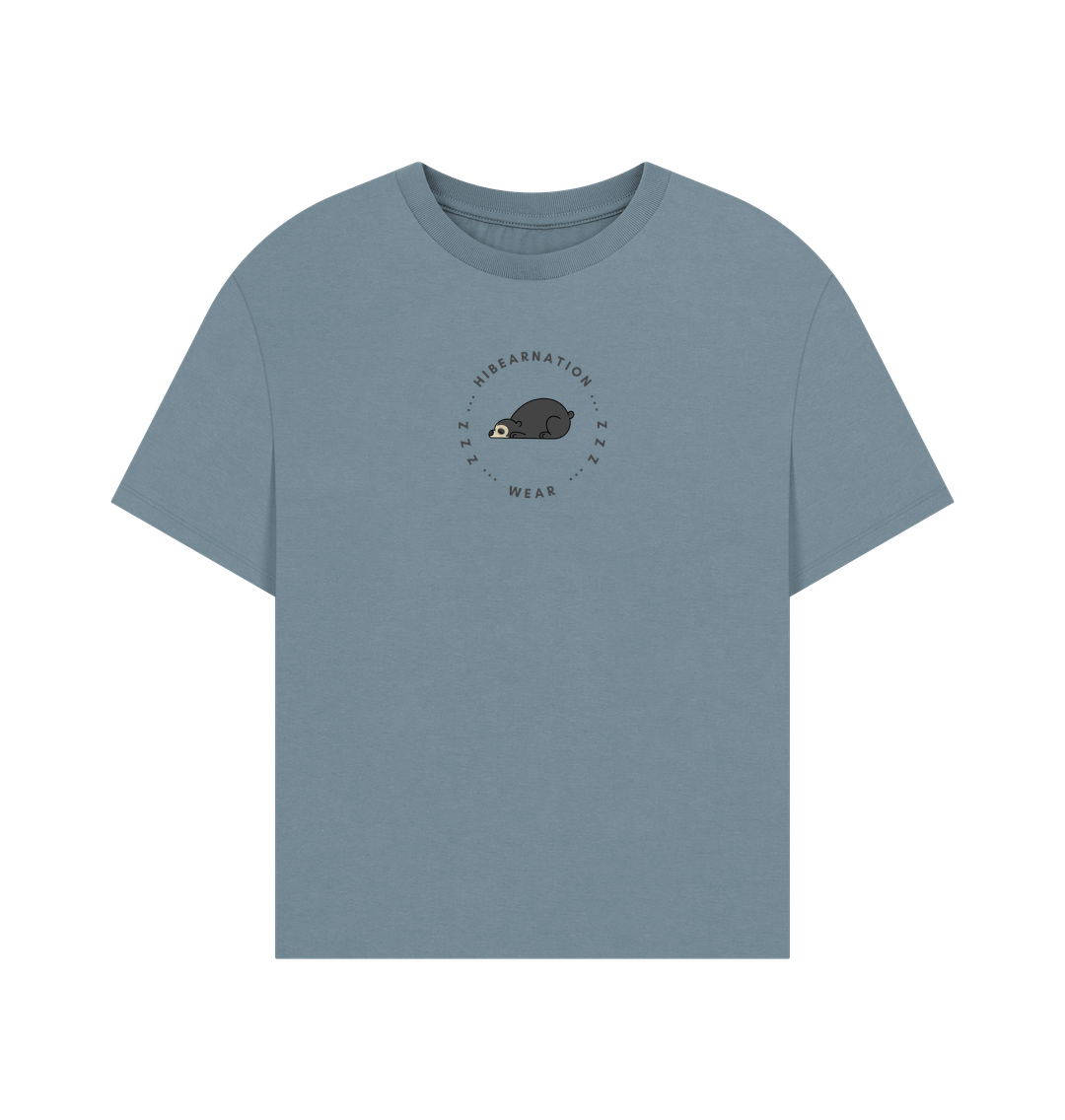 Stone Blue Spectacled Bear Womens Oversized T Shirt