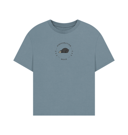 Stone Blue Spectacled Bear Womens Oversized T Shirt