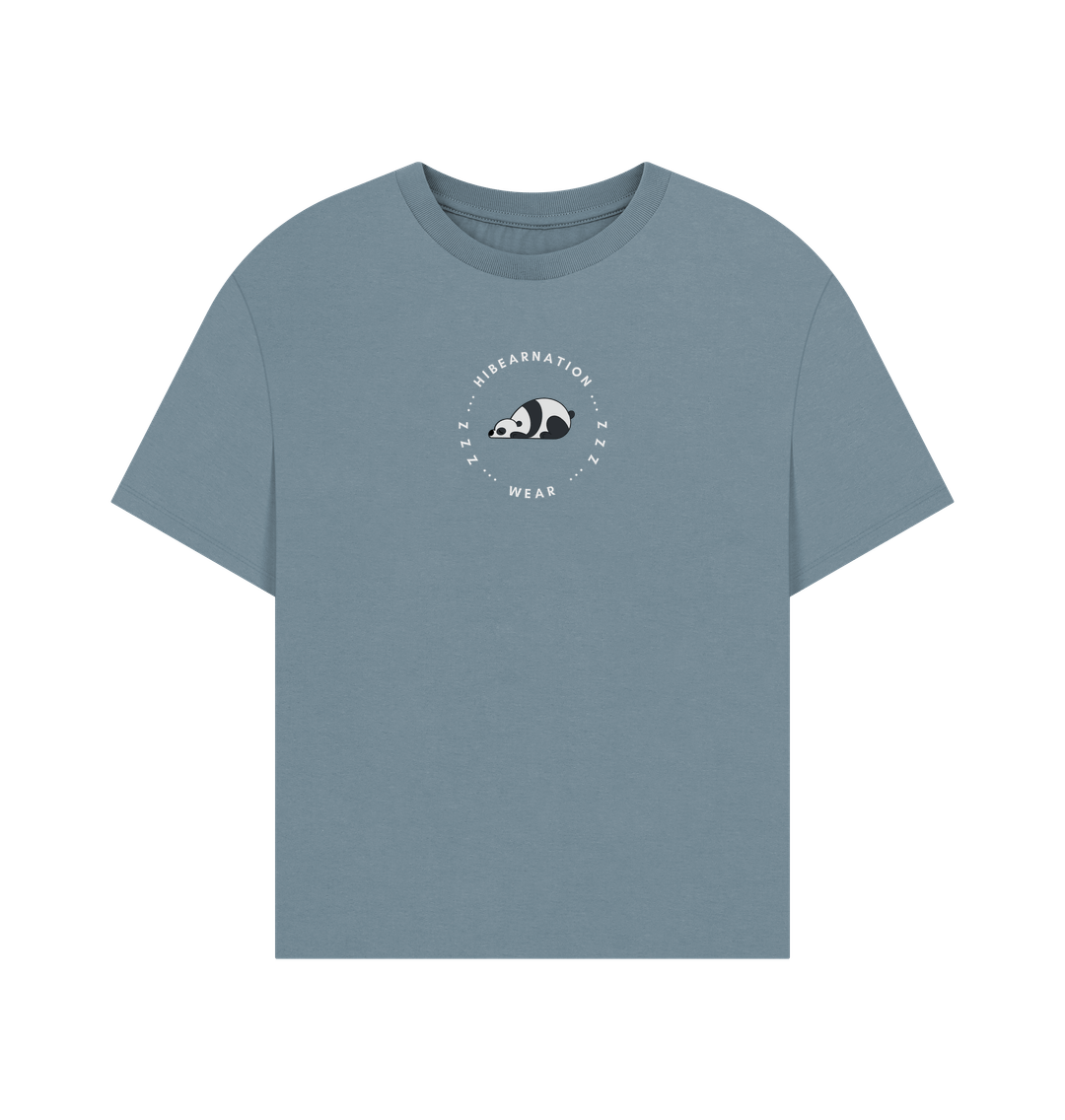 Stone Blue Panda Oversized Womens Top