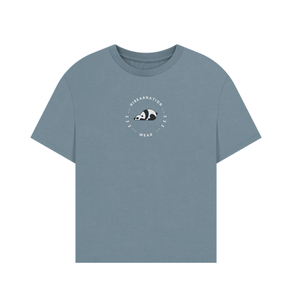 Stone Blue Panda Oversized Womens Top