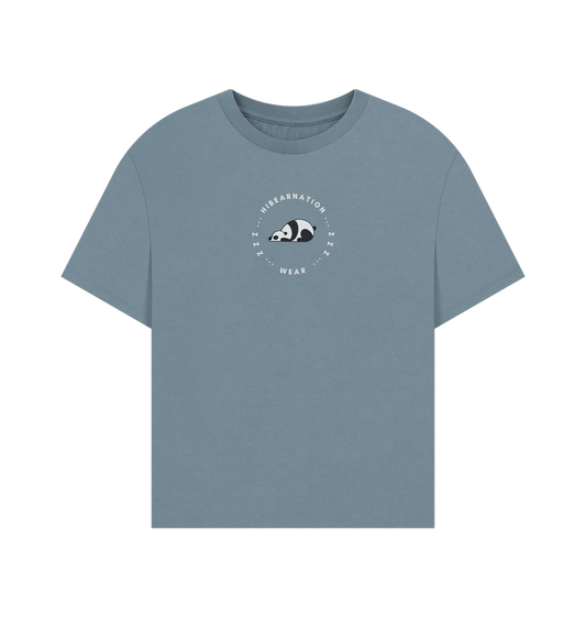 Stone Blue Panda Oversized Womens Top