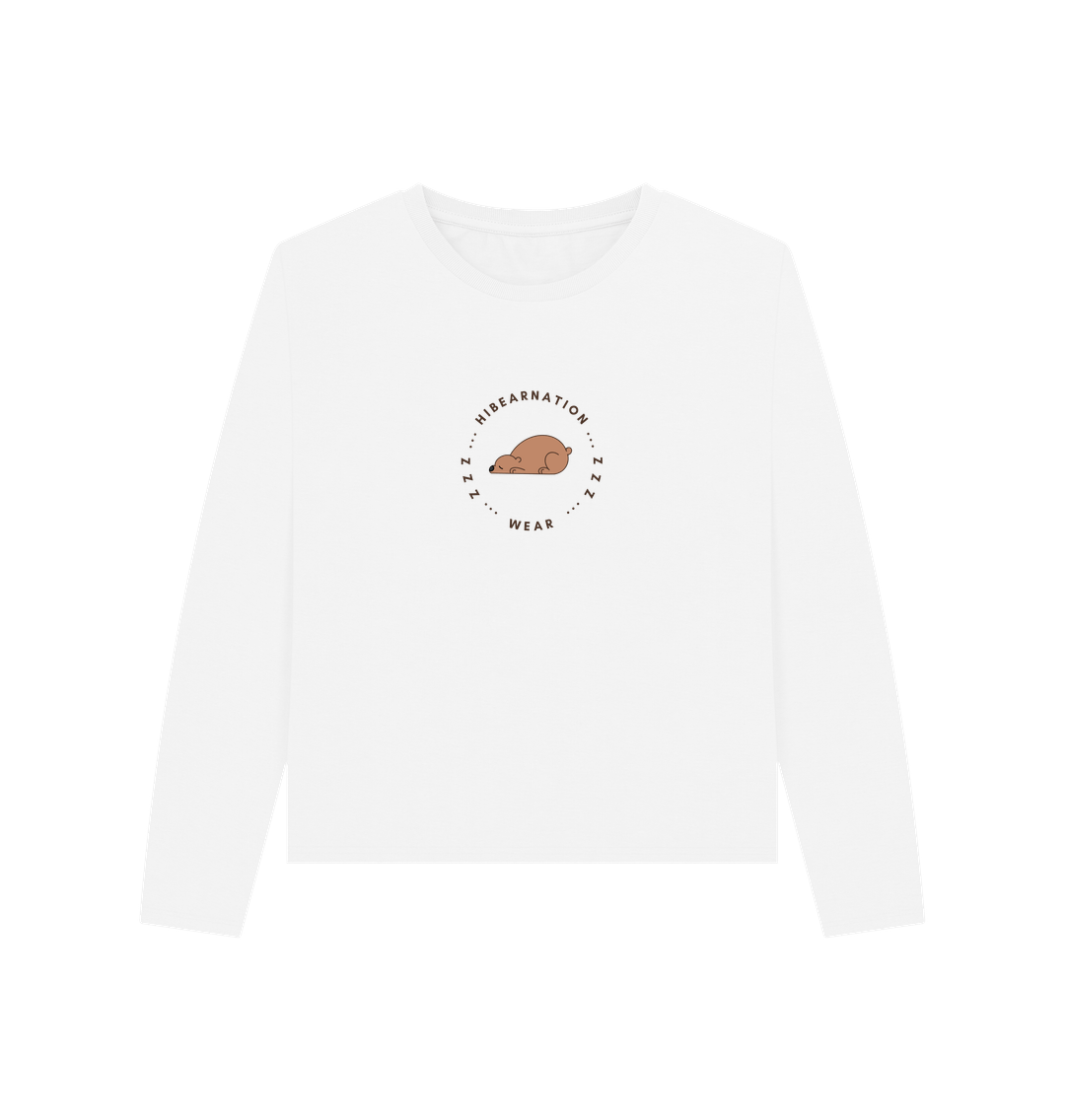 White Women Grizzly Bear Heavyweight Long Sleeve T-Shirt