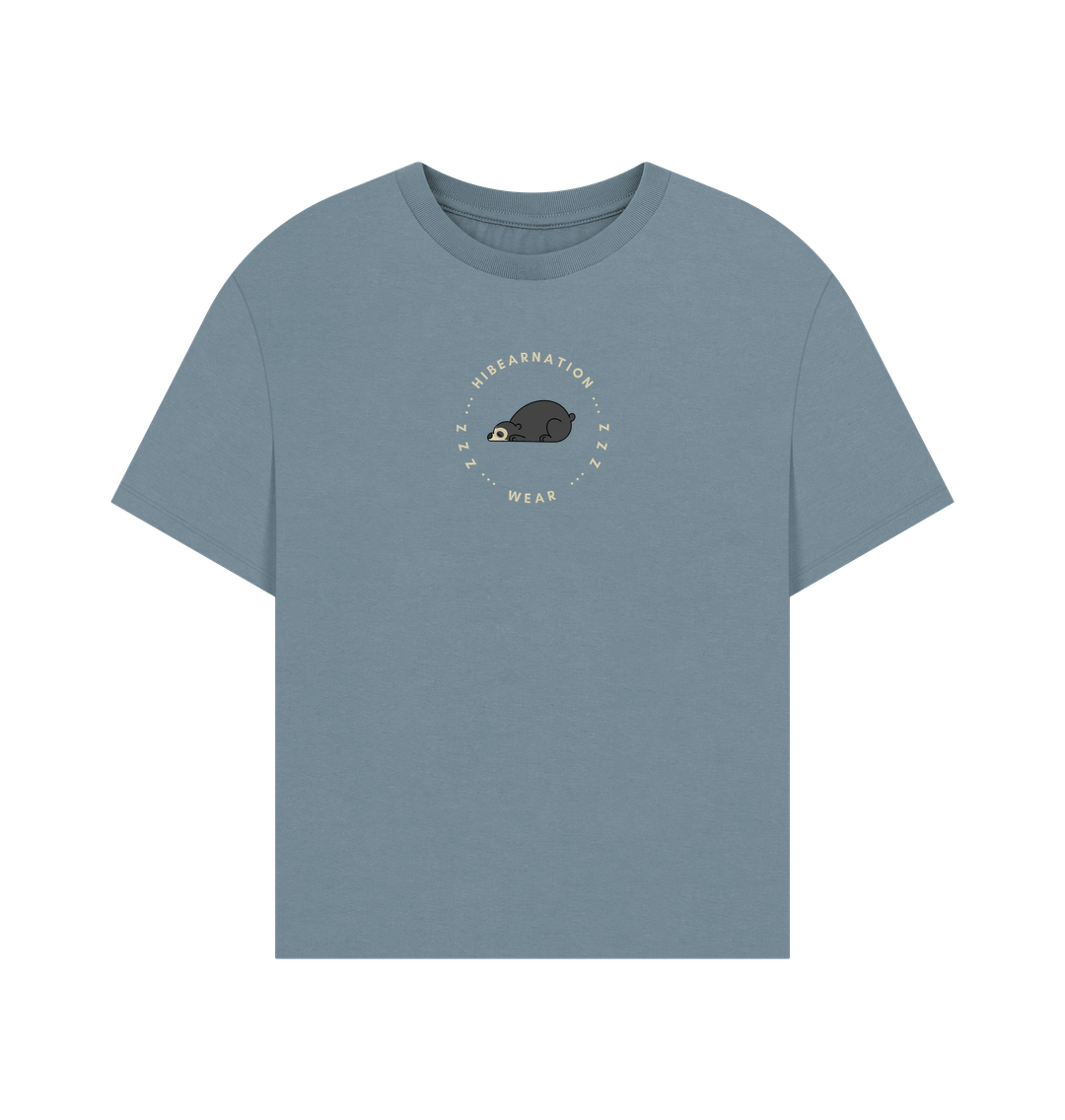 Stone Blue Spectacled Bear Womens Oversized Top