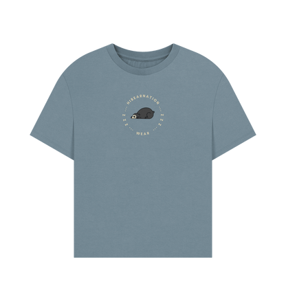 Stone Blue Spectacled Bear Womens Oversized Top