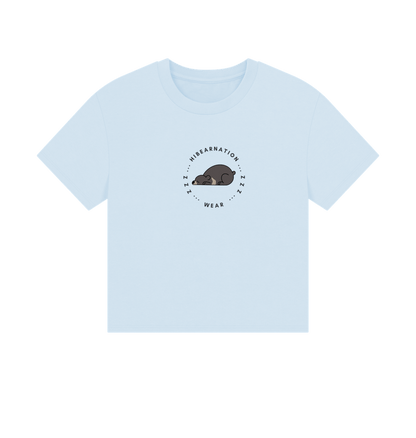 Sky Blue Moon Bear Takin' a Snooze \u2013 Women's Boxy Tee \u2013 Dark Font (Light Shirt)