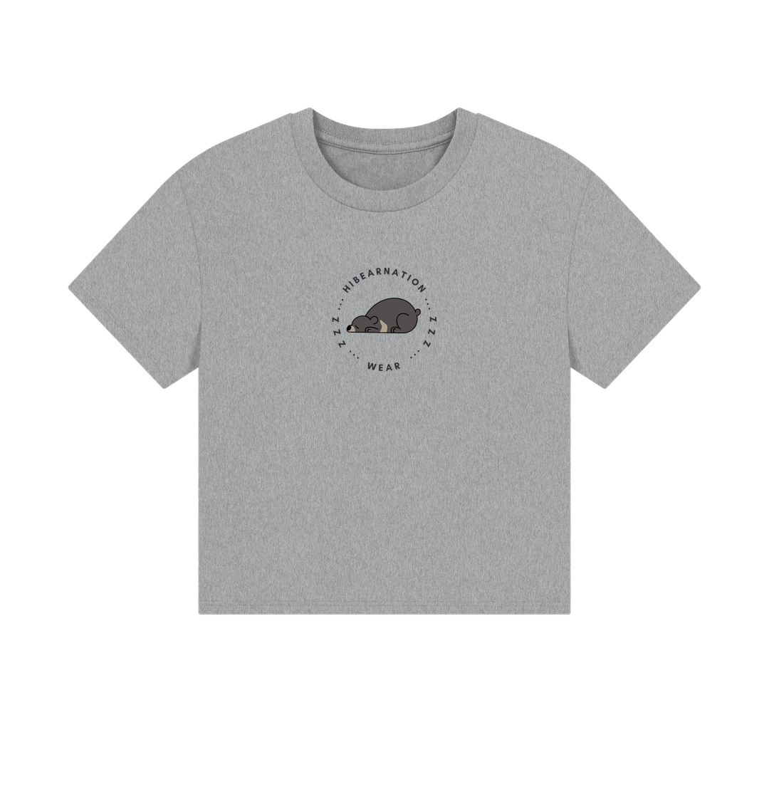 Athletic Grey Moon Bear Havin' a Rest \u2013 Women's Boxy Tee \u2013 Dark Font (Light Shirt)