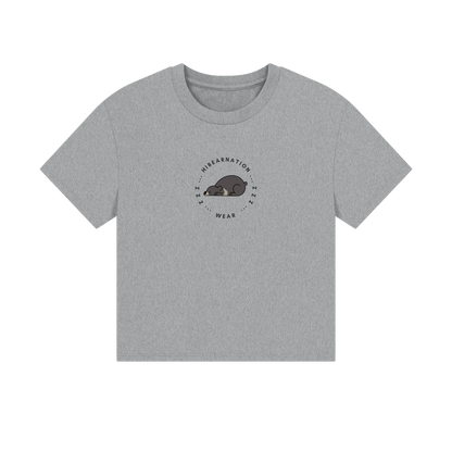 Athletic Grey Moon Bear Havin' a Rest \u2013 Women's Boxy Tee \u2013 Dark Font (Light Shirt)