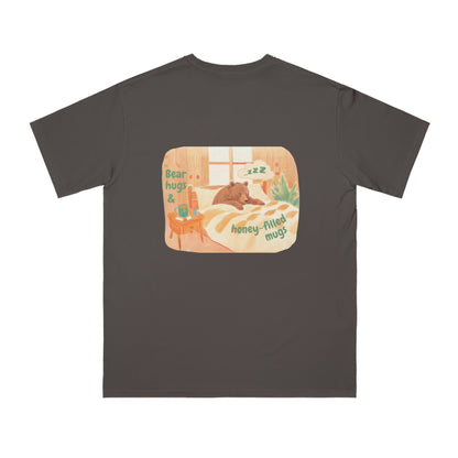 Cozy Organic Unisex T-Shirt - 'Bear Hugs & Honey-Filled Mugs' Design