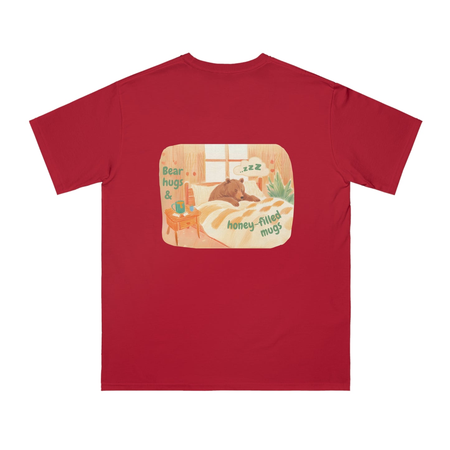 Cozy Organic Unisex T-Shirt - 'Bear Hugs & Honey-Filled Mugs' Design