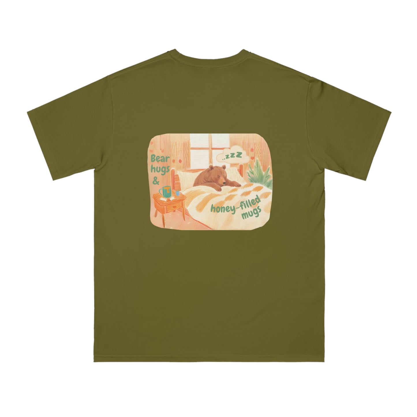 Cozy Organic Unisex T-Shirt - 'Bear Hugs & Honey-Filled Mugs' Design