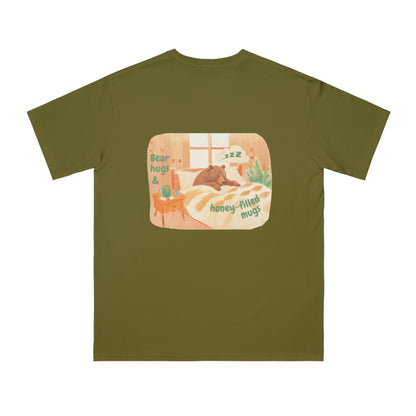 Cozy Organic Unisex T-Shirt - 'Bear Hugs & Honey-Filled Mugs' Design