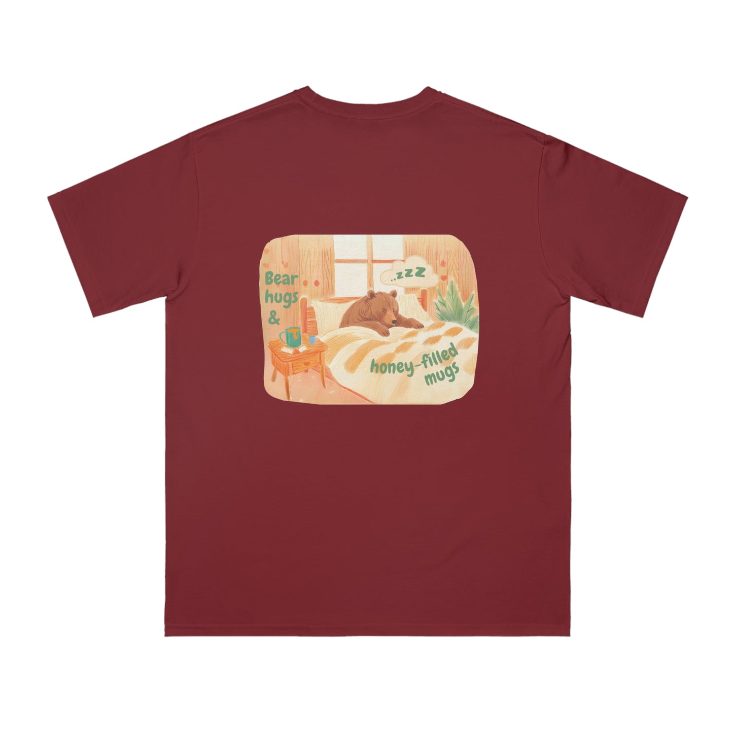 Cozy Organic Unisex T-Shirt - 'Bear Hugs & Honey-Filled Mugs' Design
