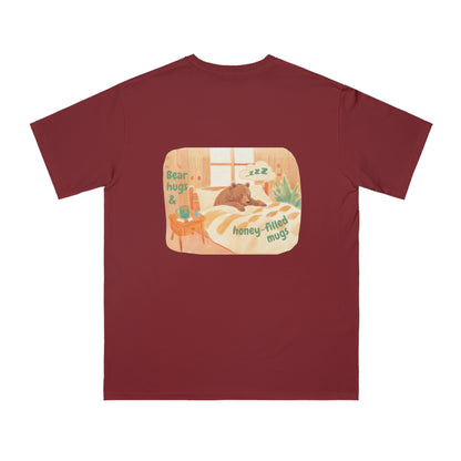 Cozy Organic Unisex T-Shirt - 'Bear Hugs & Honey-Filled Mugs' Design