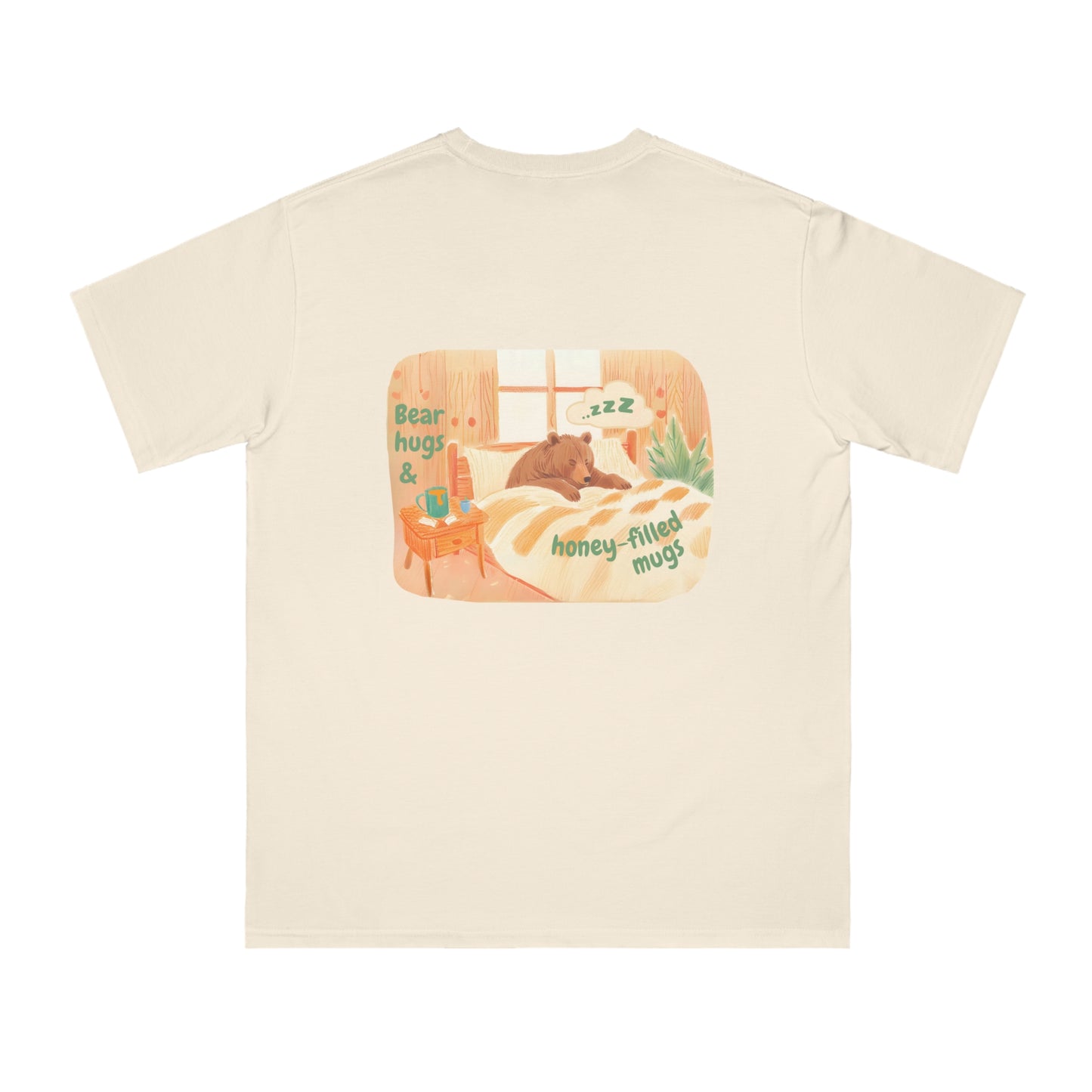Cozy Organic Unisex T-Shirt - 'Bear Hugs & Honey-Filled Mugs' Design