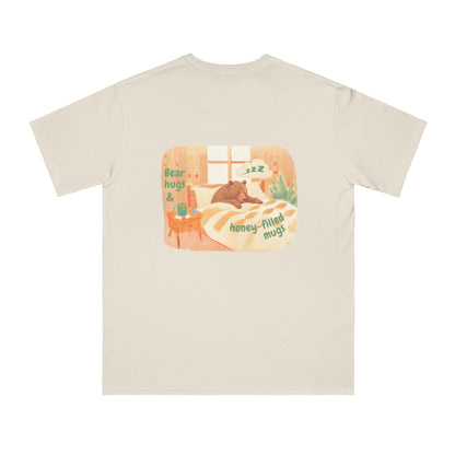 Cozy Organic Unisex T-Shirt - 'Bear Hugs & Honey-Filled Mugs' Design