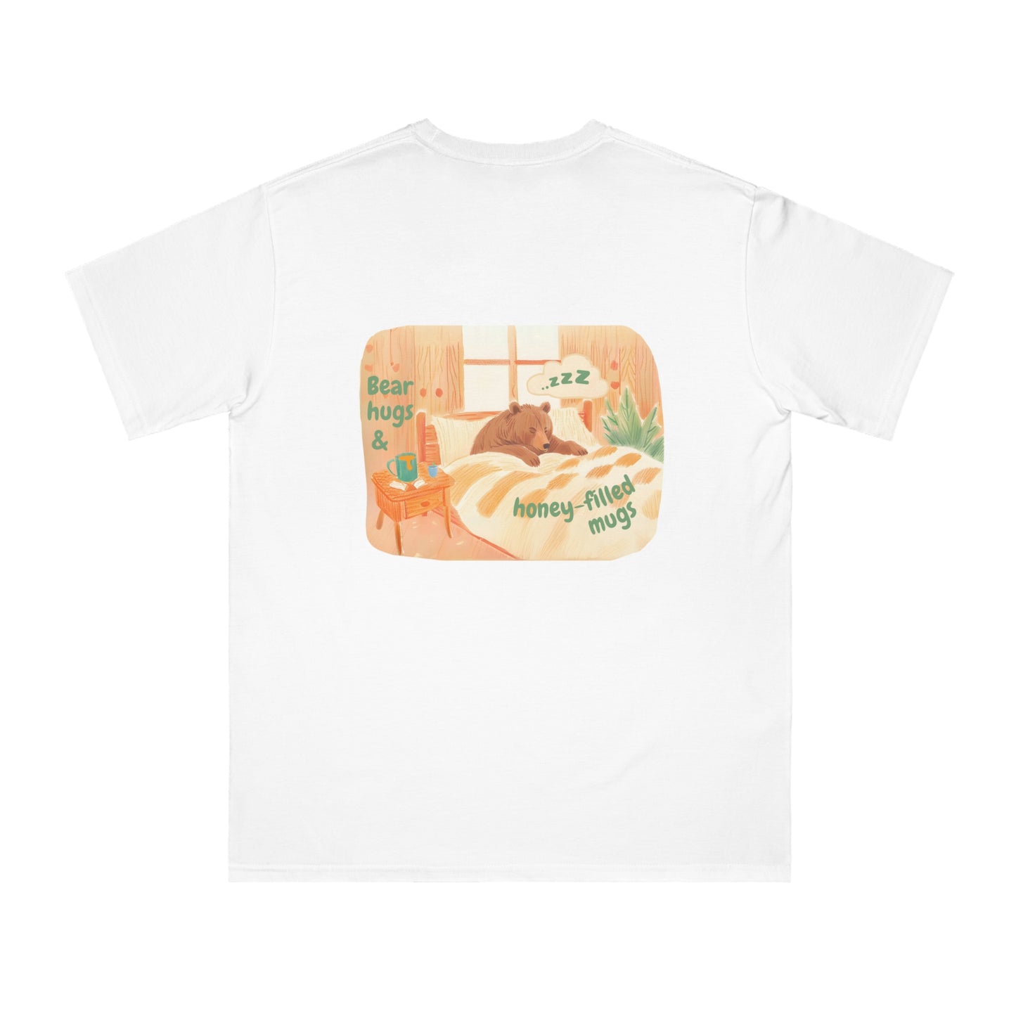 Cozy Organic Unisex T-Shirt - 'Bear Hugs & Honey-Filled Mugs' Design