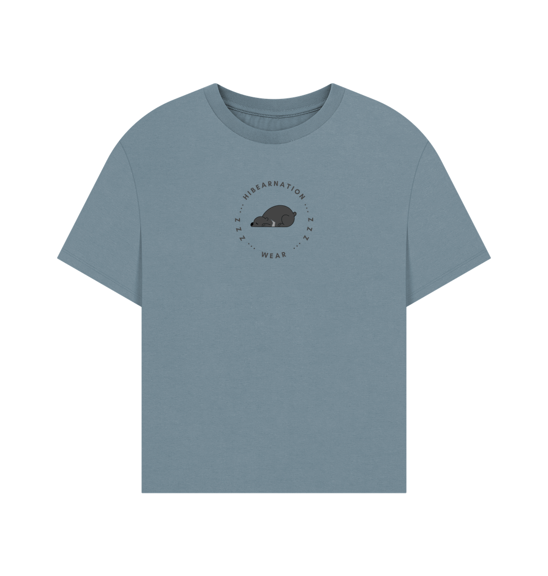 Stone Blue Moon Bear Oversized Women's T-Shirt