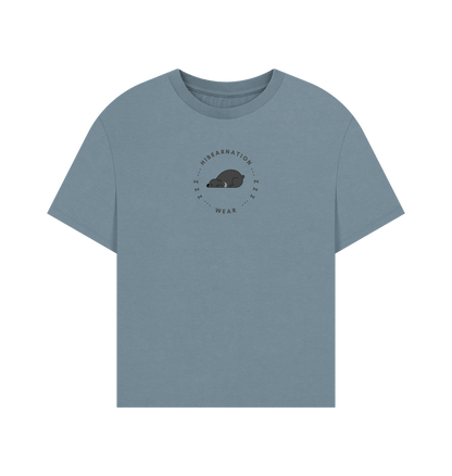 Stone Blue Moon Bear Oversized Women's T-Shirt