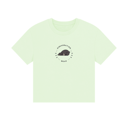 Pastel Green Moon Bear Havin' a Rest \u2013 Women's Boxy Tee \u2013 Dark Font (Light Shirt)