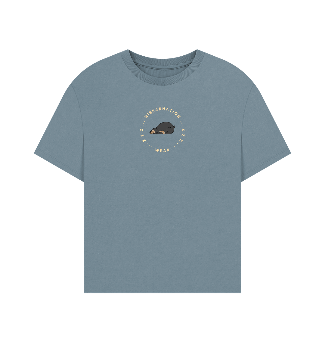 Stone Blue Sun Bear Oversized Women's T-Shirt