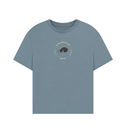 Stone Blue Sun Bear Oversized Women's T-Shirt