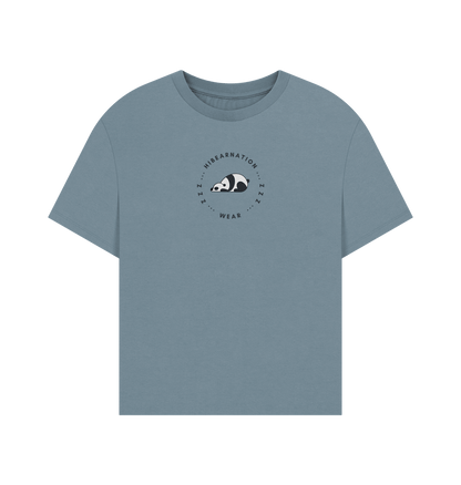 Stone Blue Women's Oversized Panda Top