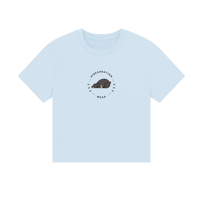 Sky Blue Moon Bear Havin' a Rest \u2013 Women's Boxy Tee \u2013 Dark Font (Light Shirt)