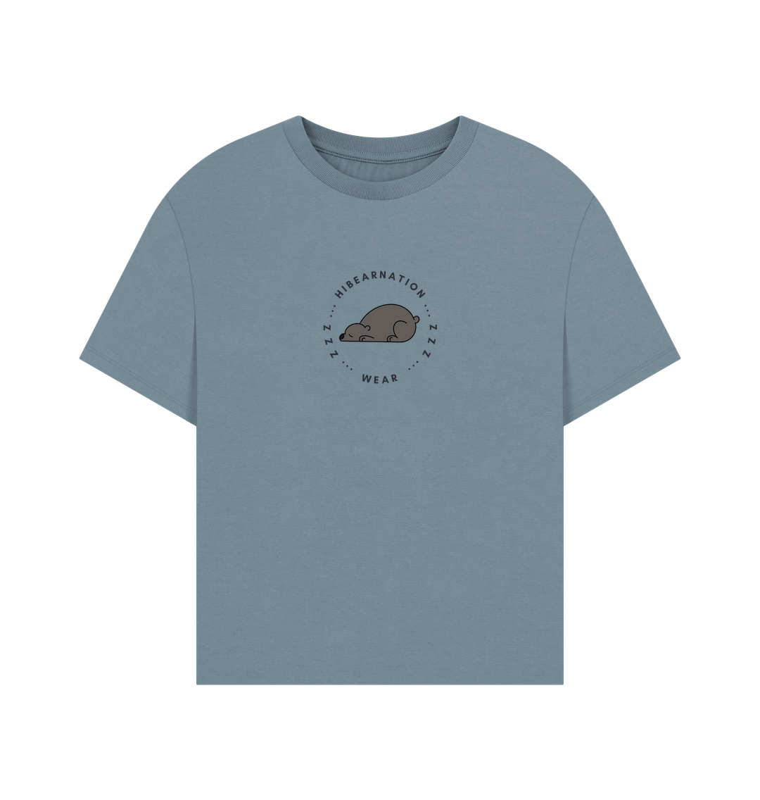 Stone Blue Black Bear Oversized Womens Top