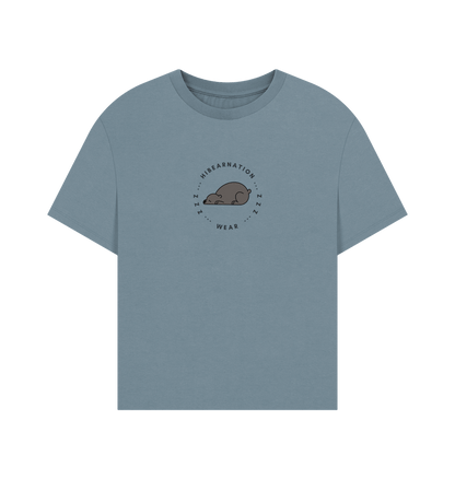 Stone Blue Black Bear Oversized Womens Top