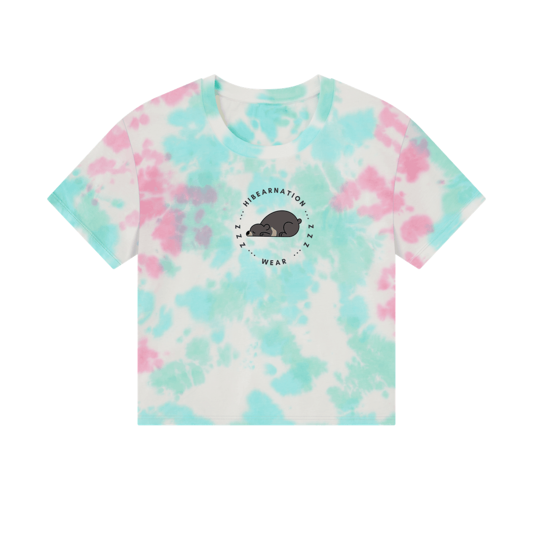 Pastel Tie Dye Moon Bear Time to Doze off \u2013 Women's Boxy Tee \u2013 Dark Font (Light Shirt)