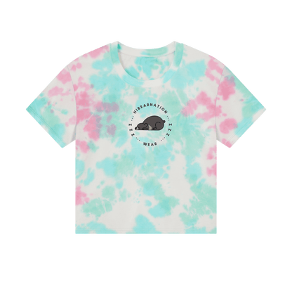 Pastel Tie Dye Moon Bear Time to Doze off \u2013 Women's Boxy Tee \u2013 Dark Font (Light Shirt)