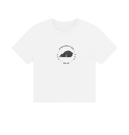 White Moon Bear Time to Doze off \u2013 Women's Boxy Tee \u2013 Dark Font (Light Shirt)