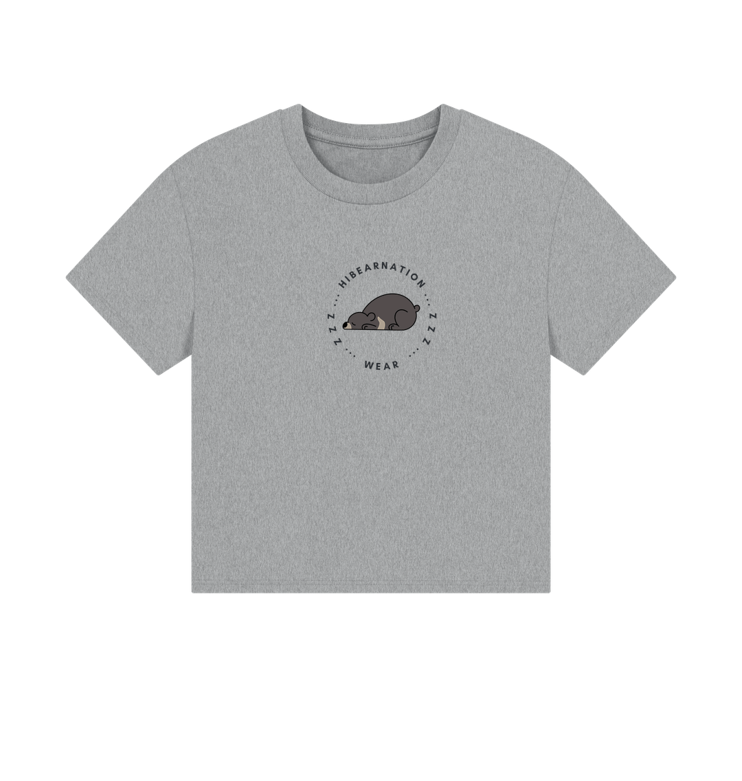 Athletic Grey Moon Bear Time to Doze off \u2013 Women's Boxy Tee \u2013 Dark Font (Light Shirt)