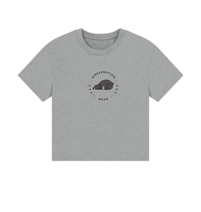 Athletic Grey Moon Bear Time to Doze off \u2013 Women's Boxy Tee \u2013 Dark Font (Light Shirt)