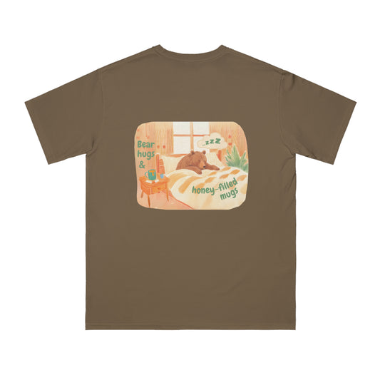 Cozy Organic Unisex T-Shirt - 'Bear Hugs & Honey-Filled Mugs' Design