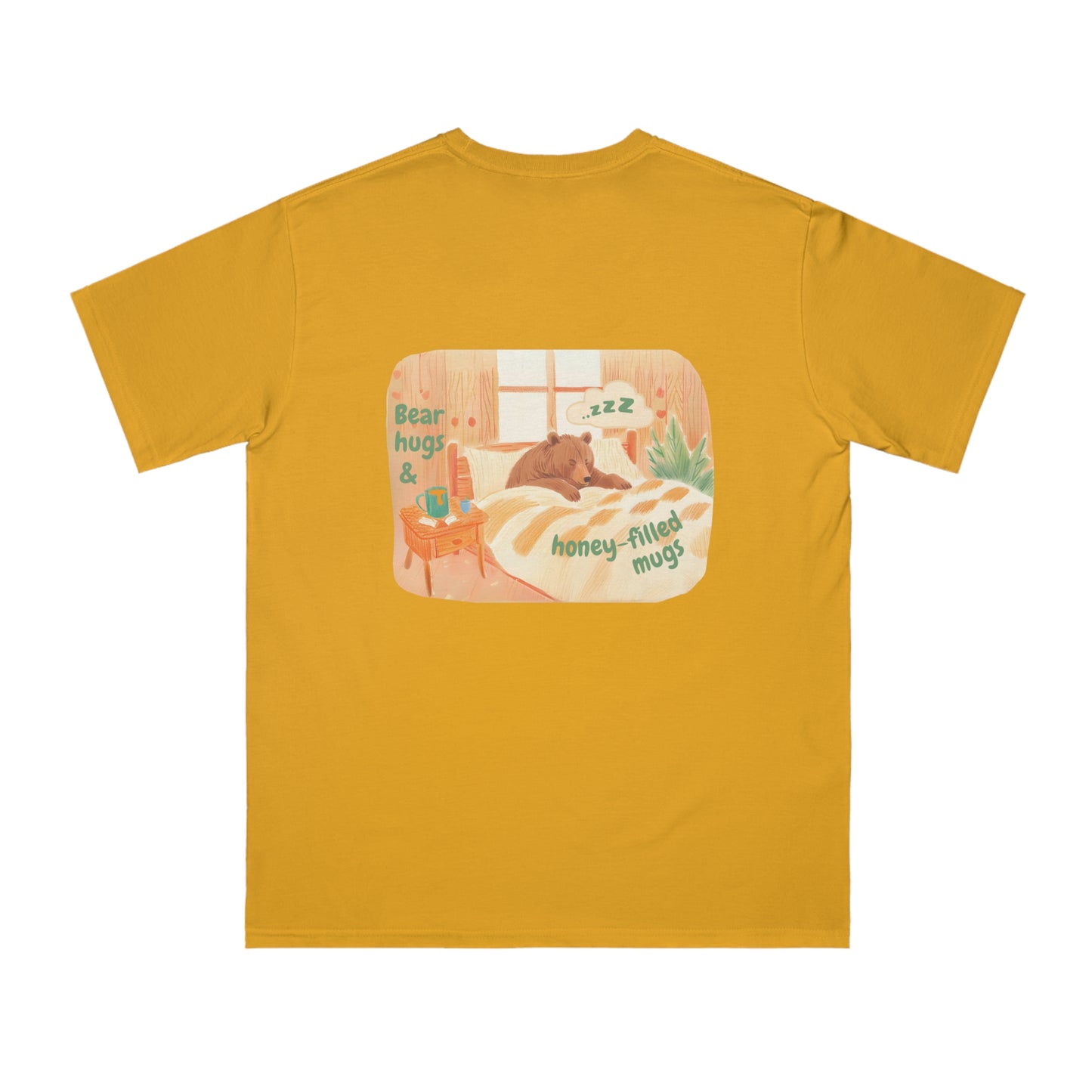 Cozy Organic Unisex T-Shirt - 'Bear Hugs & Honey-Filled Mugs' Design