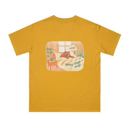 Cozy Organic Unisex T-Shirt - 'Bear Hugs & Honey-Filled Mugs' Design