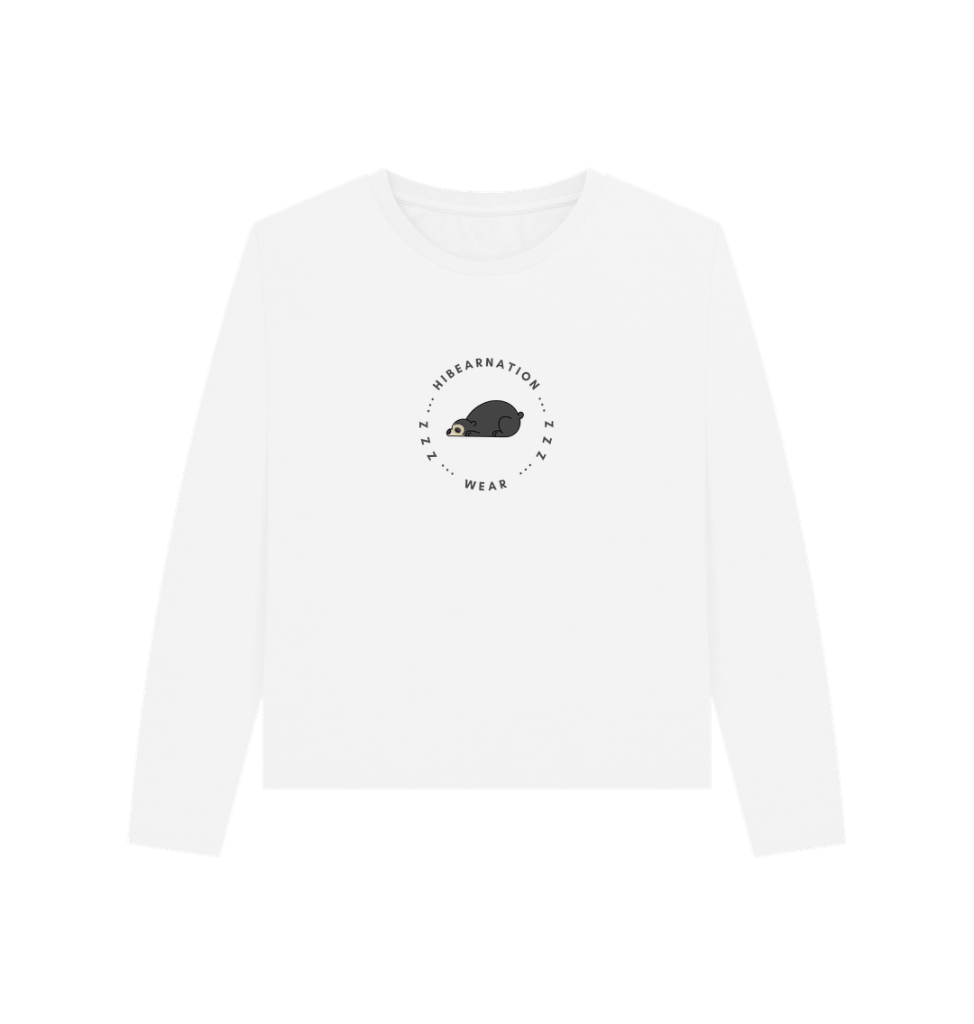 White Women Spectacled Bear Heavyweight Long Sleeve T-Shirt