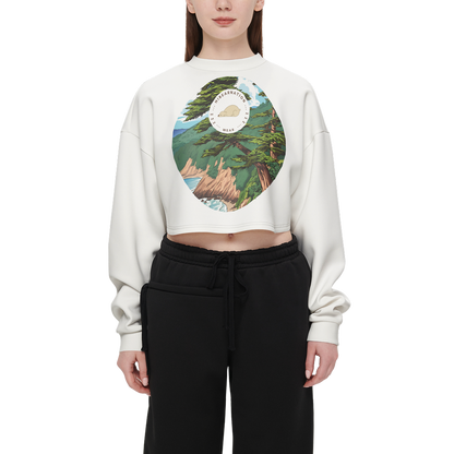 Women's Cropped Crewneck Sweatshirt-Techno Scuba Knit