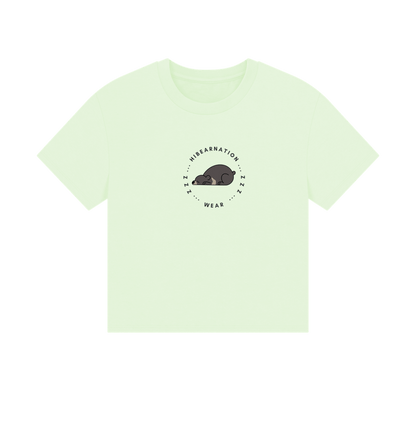 Pastel Green Moon Bear Takin' a Snooze \u2013 Women's Boxy Tee \u2013 Dark Font (Light Shirt)