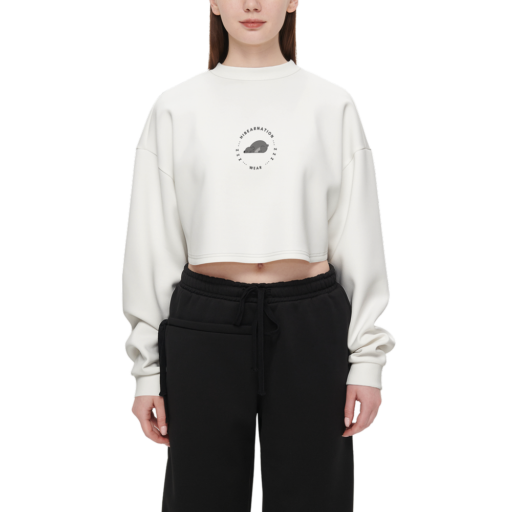 Women's Cropped Crewneck Sweatshirt-Techno Scuba Knit