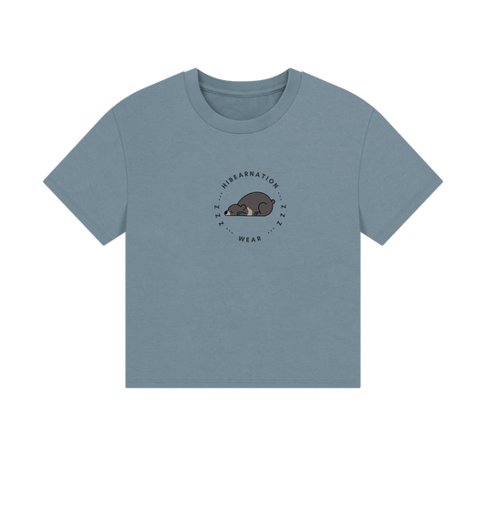Stone Blue Moon Bear Time to Doze off \u2013 Women's Boxy Tee \u2013 Dark Font (Light Shirt)