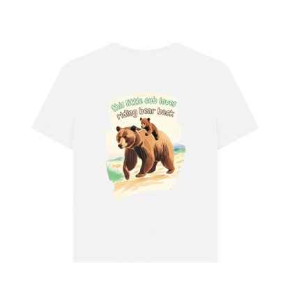 this little cub loves riding bear back