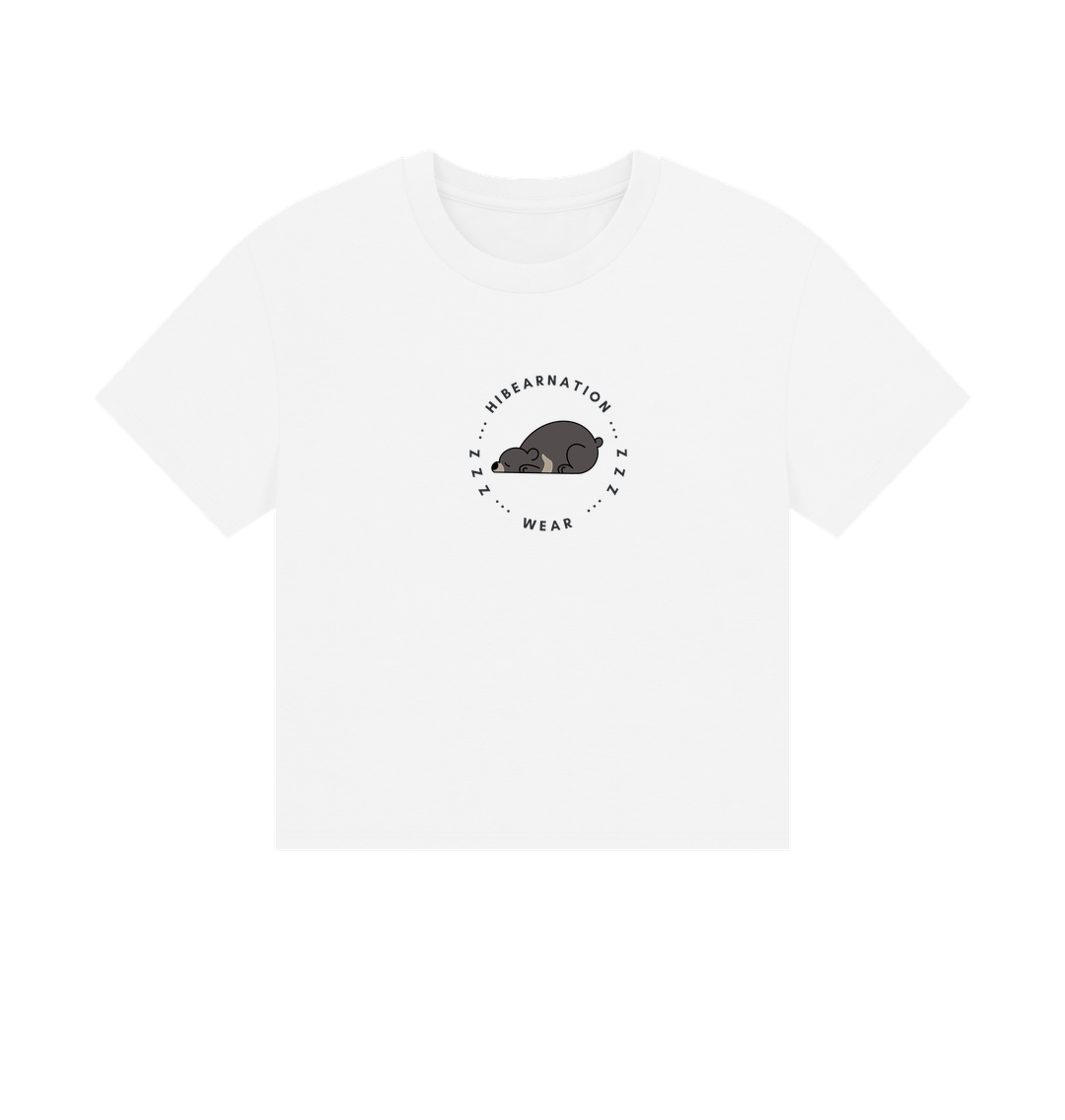 White Moon Bear Takin' a Snooze \u2013 Women's Boxy Tee \u2013 Dark Font (Light Shirt)