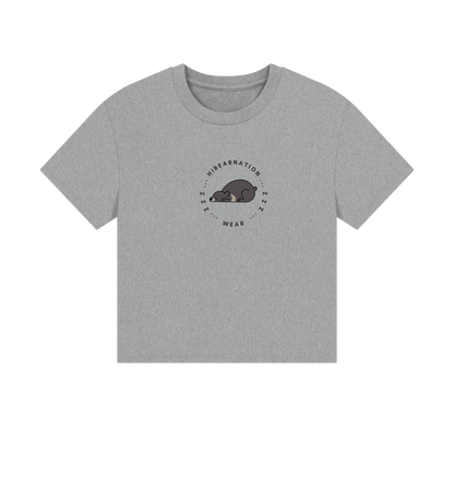 Athletic Grey Moon Bear Takin' a Snooze \u2013 Women's Boxy Tee \u2013 Dark Font (Light Shirt)